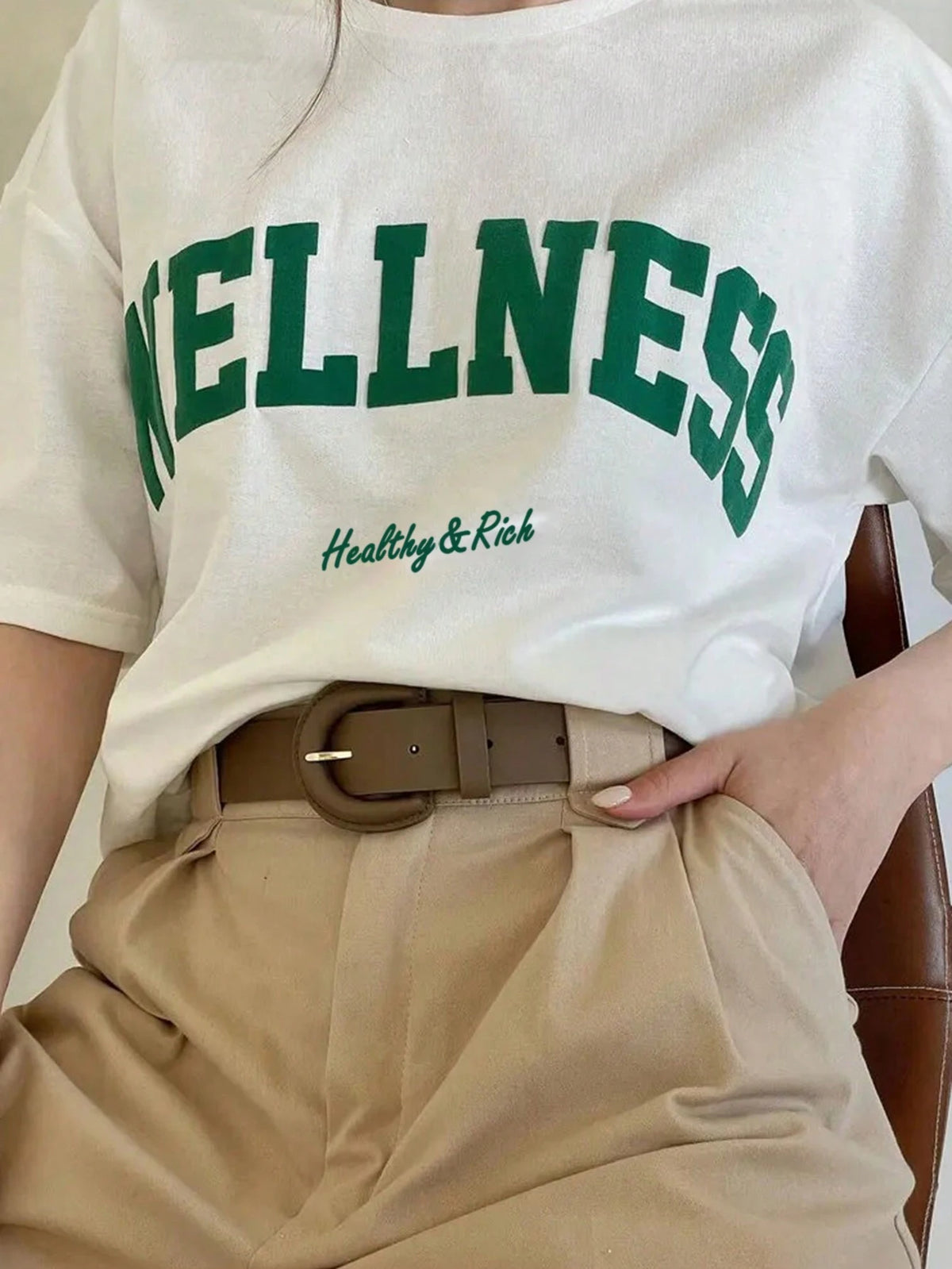 EZwear Women's Summer Letter Print Round Neck Oversized Drop-Shoulder Sleeve Casual T-Shirt