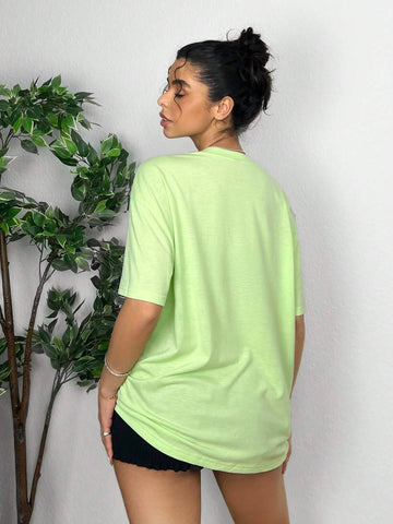 EZwear Women's Summer Letter Print Round Neck Short Sleeve Casual T-Shirt