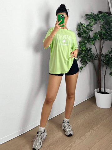 EZwear Women's Summer Letter Print Round Neck Short Sleeve Casual T-Shirt