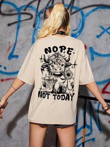 Women's Summer Letter Printed Round Neck Drop Shoulder Short Sleeve Loose Casual T-Shirt