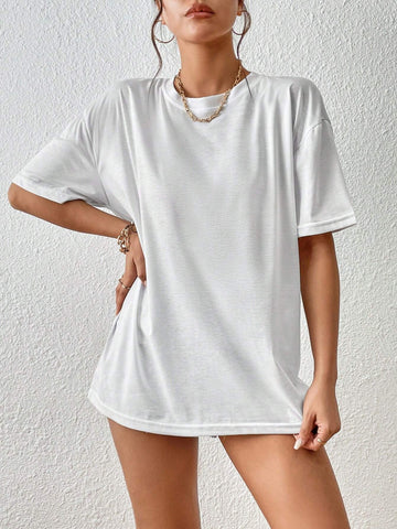 EZwear Women's Summer Loose Fit Casual T-Shirt, Letter And Palm Tree Printed, Drop Shoulder Short Sleeves