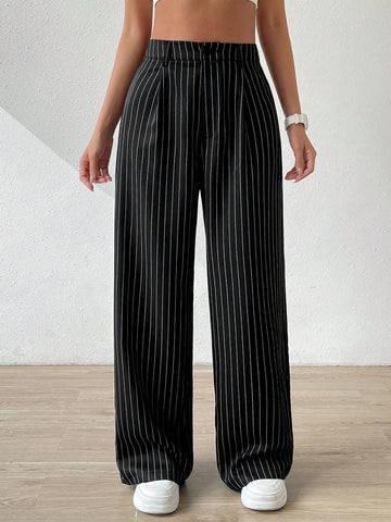 EZwear Women's Summer Mid Rise Pinstripe Straight Leg Pants