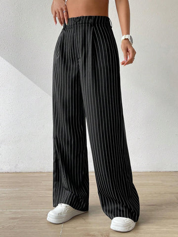 EZwear Women's Summer Mid Rise Pinstripe Straight Leg Pants