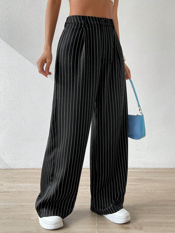 EZwear Women's Summer Mid Rise Pinstripe Straight Leg Pants