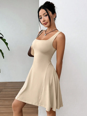 Women's Summer Plain Square Neck Bodycon Tank Dress