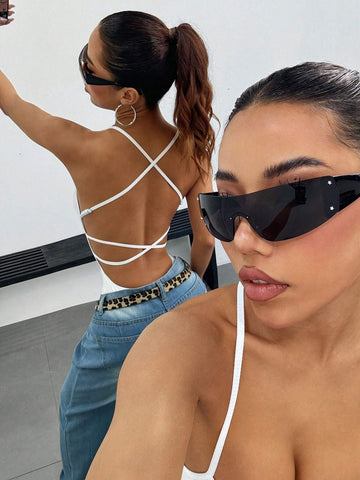 Women's Summer Sexy Backless Solid Color Bodysuit