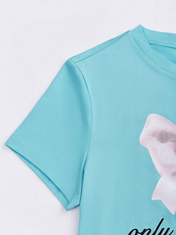 EZwear Women's Summer Short Sleeve T-Shirt With Slogan, Bow Tie And Butterfly Print, Crew Neck