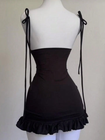 Women's Summer Solid Color Back Hollowed Out Mermaid Style Short Cami Dress