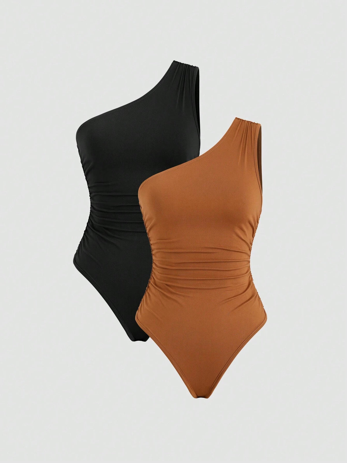 Women's Summer Solid Color One Shoulder Sleeveless Pleated Casual Bodysuit