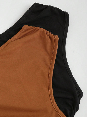 Women's Summer Solid Color One Shoulder Sleeveless Pleated Casual Bodysuit