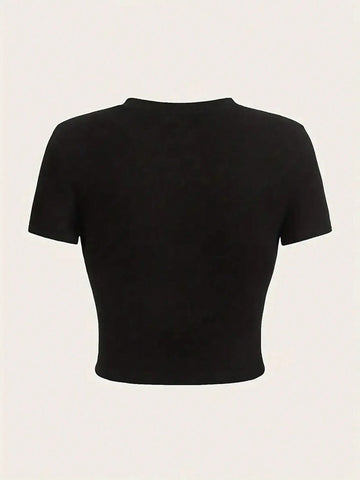 EZwear Women's Summer Solid Color Round Neck Slim Short Sleeve T-Shirt