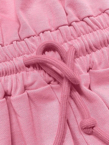 Women's Summer Solid Color Waist Drawstring Large Pocket Bandeau Wide Leg Casual Jumpsuit