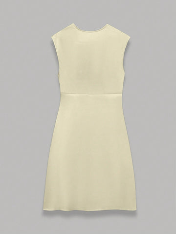 Women's Summer Solid V-Neck Front Tie Crinkle A-Line Mini Dress