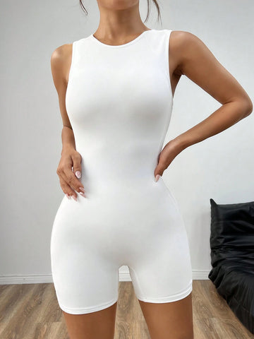 Women's Summer Tight-Fitted Jumpsuit With Zipper, Backless, White, Non-Transparent
