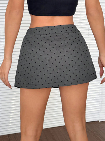 EZwear Women's Sweet Polka Dot Print Bow Decor A-Line Skirt