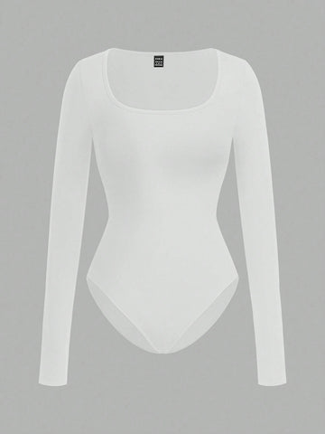 Women's Two-Piece Set - Casual Tight-Fitting Long-Sleeved Bodysuit With Square Collar