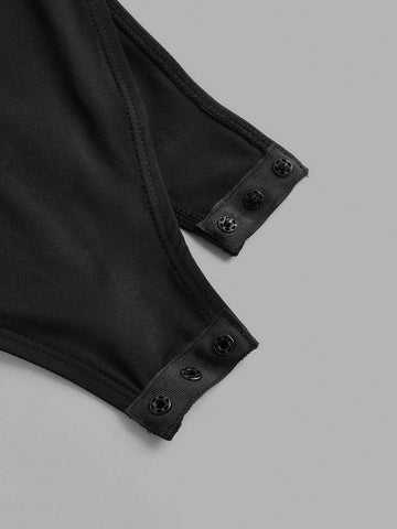 Women's Two-Piece Set - Casual Tight-Fitting Long-Sleeved Bodysuit With Square Collar