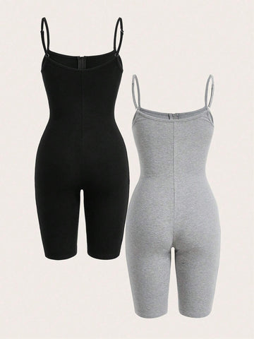Women's Zipper Tank Top & Skinny Jumpsuit Set, 2pcs