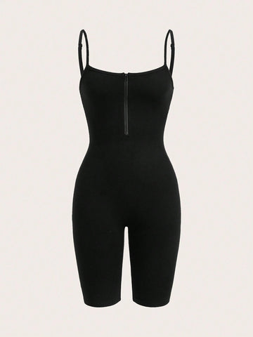 Women's Zipper Tank Top & Skinny Jumpsuit Set, 2pcs