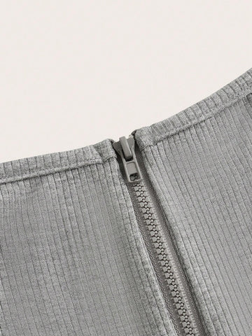 Women's Zipper Tank Top & Skinny Jumpsuit Set, 2pcs