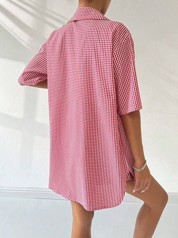 Y2K Red Plaid Shirt 2pcs/Set