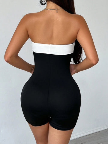 Y2K Retro Color-Blocking Strapless Jumpsuit