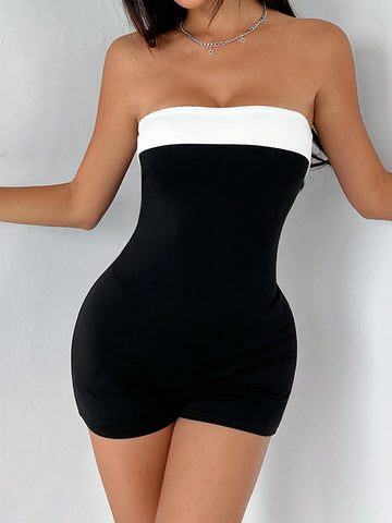 Y2K Retro Color-Blocking Strapless Jumpsuit