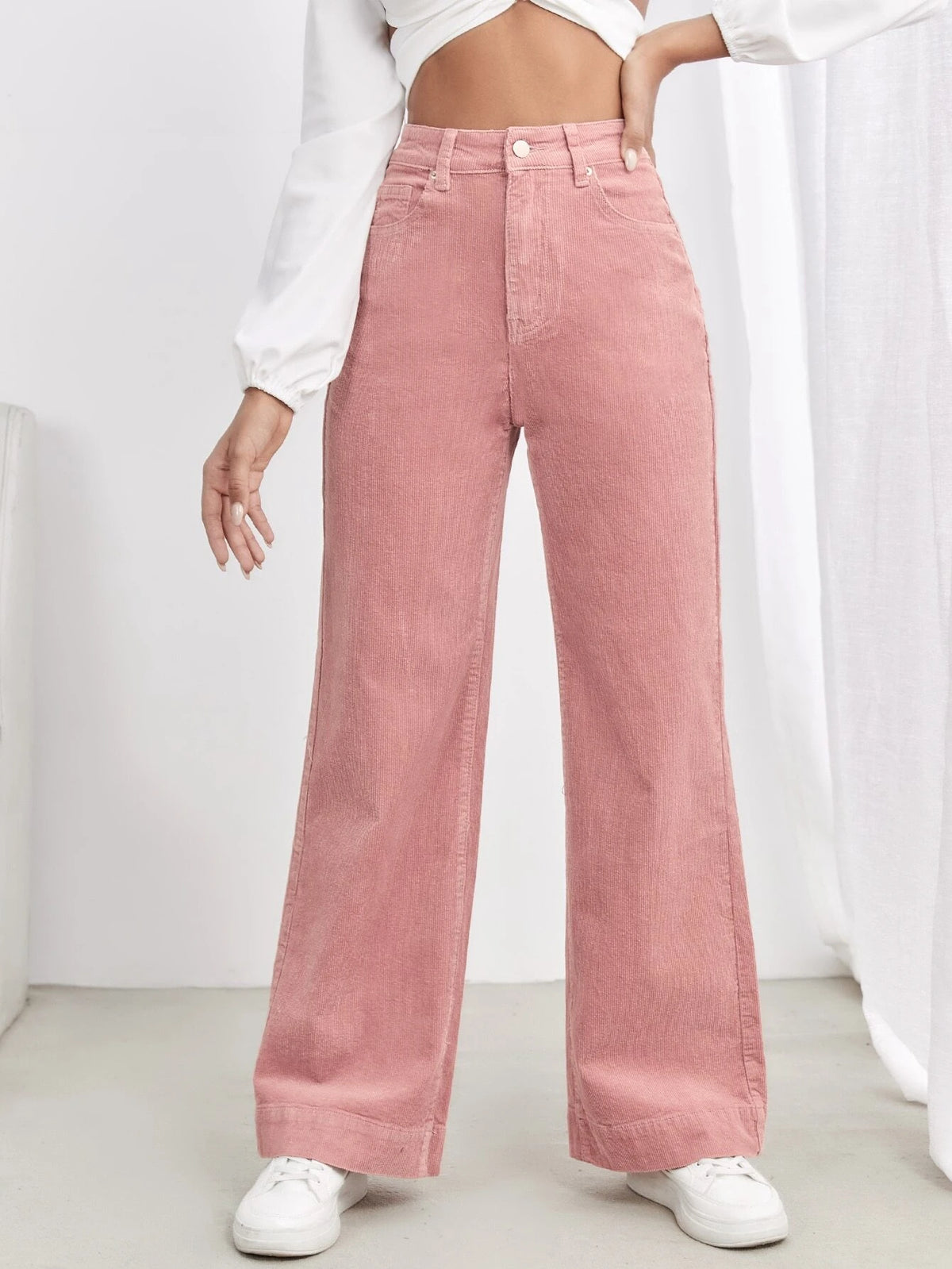 EZwear Y2k High Waist Slant Pocket Cord Pink Pants