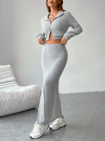 Zip Up Crop Jacket & Split Thigh Skirt