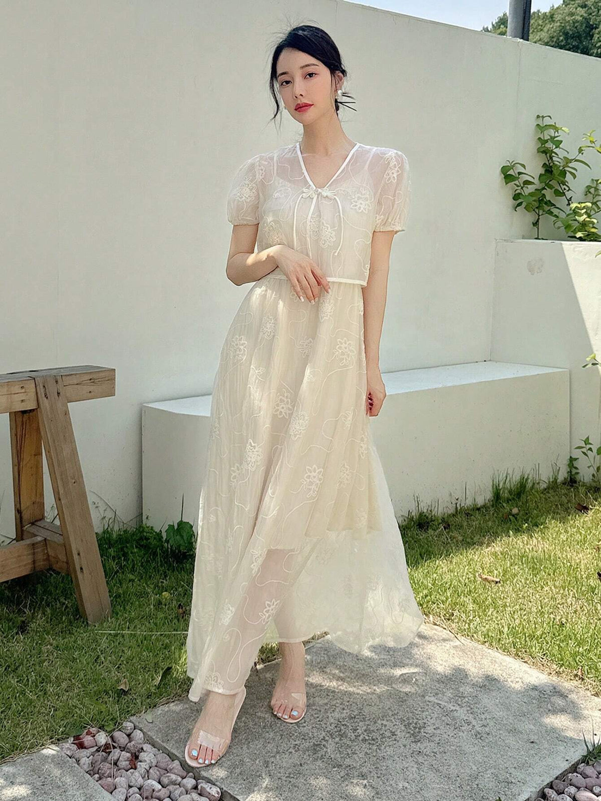 Elegant Semi-Transparent Chinese Style Two Pieces Women's Dress