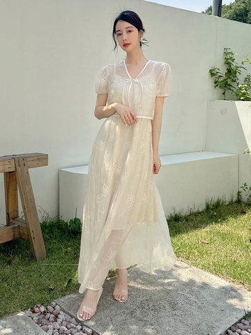 Elegant Semi-Transparent Chinese Style Two Pieces Women's Dress