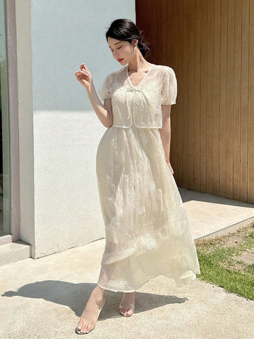 Elegant Semi-Transparent Chinese Style Two Pieces Women's Dress