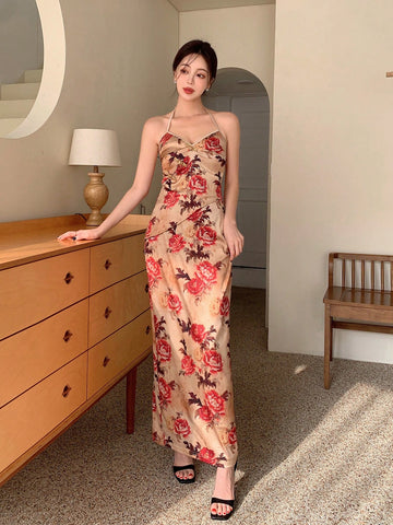 New Chinese Style Flower Print Top With Asymmetrical Hem & Buckle Closure And Skirt Set For Ladies, Perfect For Parties And Spring Outings