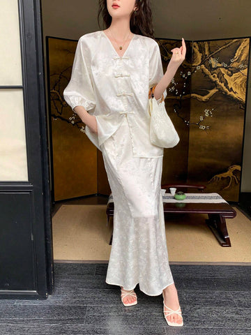 New Chinese Style Women's Solid Color Simple Daily National Style Suit
