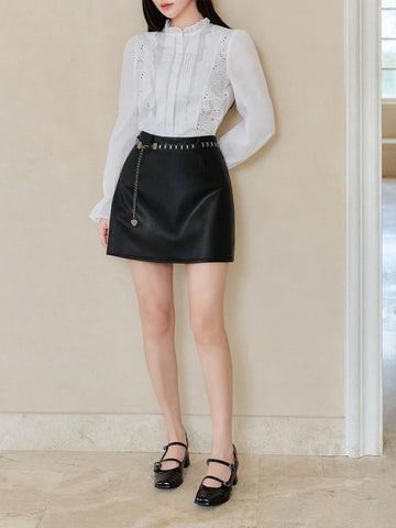 EastFlair Women Casual Solid Color A-Line Mini Skirt, Versatile For Autumn