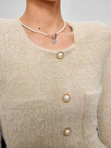 Women's Autumn/Winter Elegant Pocket Button Decor Bodycon Dress