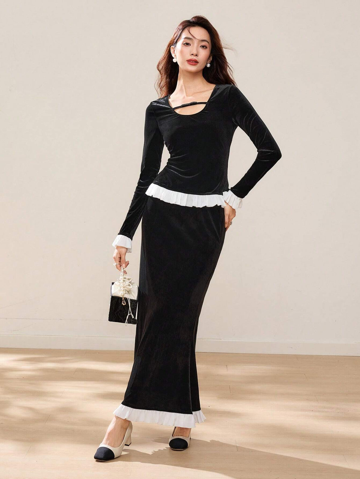 EastFlair Women's Solid Color Patchwork Minimalist A-Line Skirt, Casual Everyday Wear