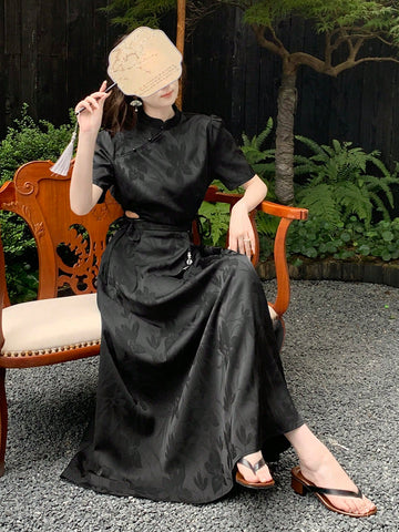 Women's Traditional Chinese Style Jacquard Side Knot Improved Outfit