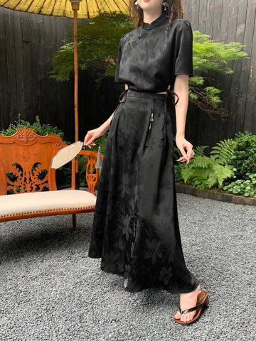 Women's Traditional Chinese Style Jacquard Side Knot Improved Outfit