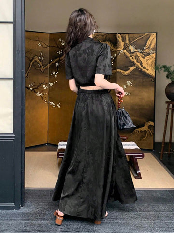 Women's Traditional Chinese Style Jacquard Side Knot Improved Outfit