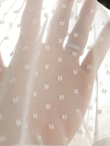 Elegant Lace Floral Toddler Girls' White Polka Dot Contrast Lace Trim Blouse, Suitable For Sweet & Graceful Girls In Autumn
