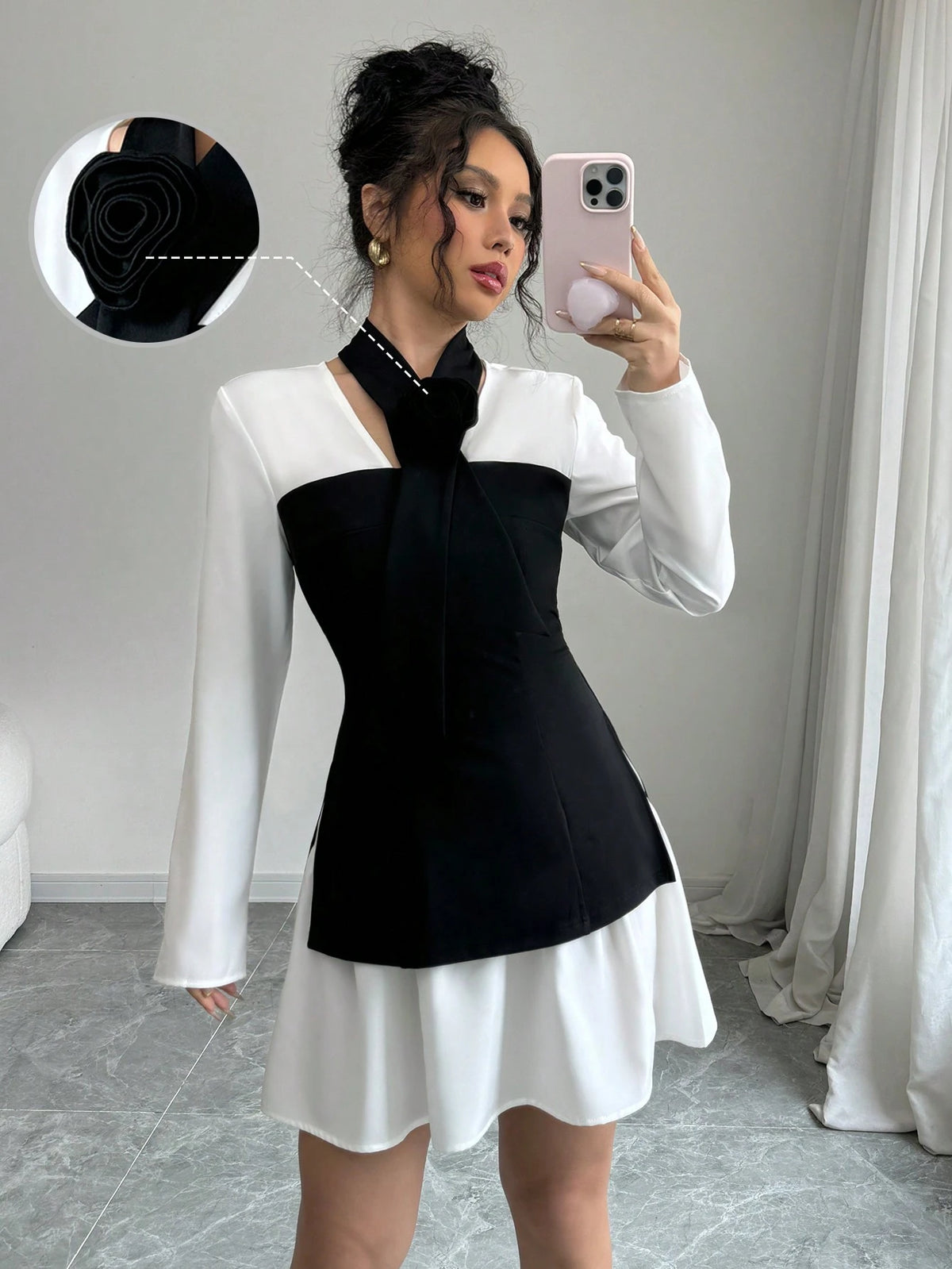 25+ Elegant Lady-Like Rose Print Office Commuter Dress