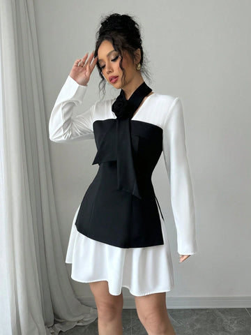 25+ Elegant Lady-Like Rose Print Office Commuter Dress