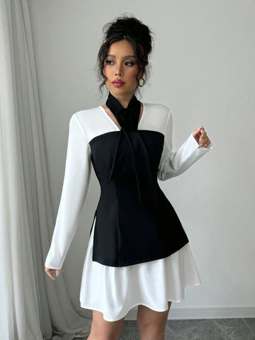 25+ Elegant Lady-Like Rose Print Office Commuter Dress