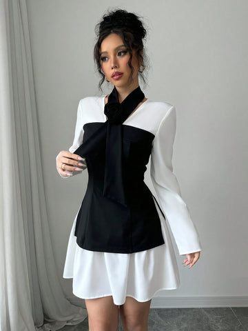 25+ Elegant Lady-Like Rose Print Office Commuter Dress