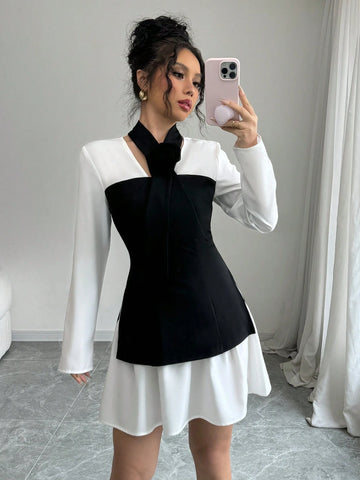 25+ Elegant Lady-Like Rose Print Office Commuter Dress