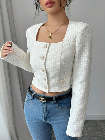 Elenzya Apricot Decorative Button Front Long Sleeve Casual Shirt