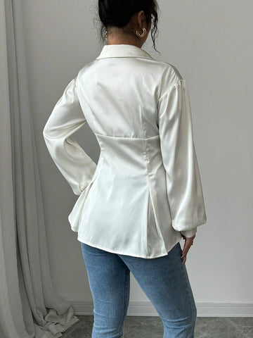 Elegant Vintage-Style Smooth Blouse For Commuting, Formal Party And Daily Wear