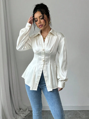 Elegant Vintage-Style Smooth Blouse For Commuting, Formal Party And Daily Wear