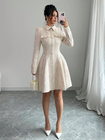 Elegant Waisted Dress For Afternoon Tea, Gentle Lady Style, Autumn